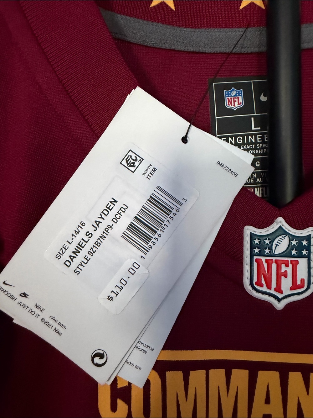 NWT Official NFL Washington Commanders Jayden Daniels Jersey - Boys L 14/16. - Picture 5 of 5